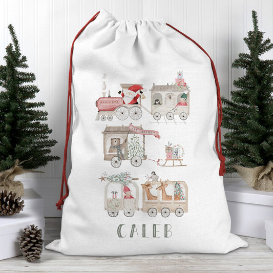 Personalised Santa Sack - All Aboard! - Linen Santa Sack