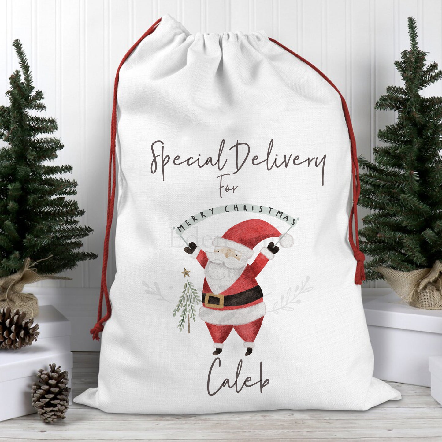 Personalised Santa Sack - Cute Santa - Linen Santa Sack