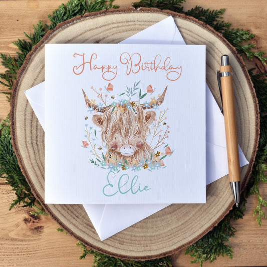 Personalised Highland Cow Greetings Card - Free Shipping