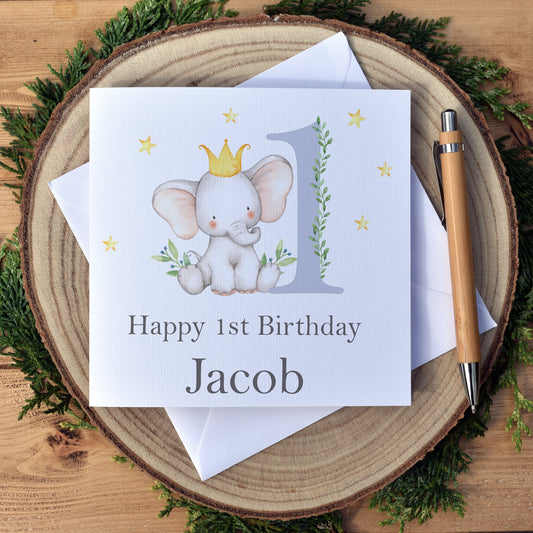 Little Elephant Personalised Birthday Card - Free Shipping