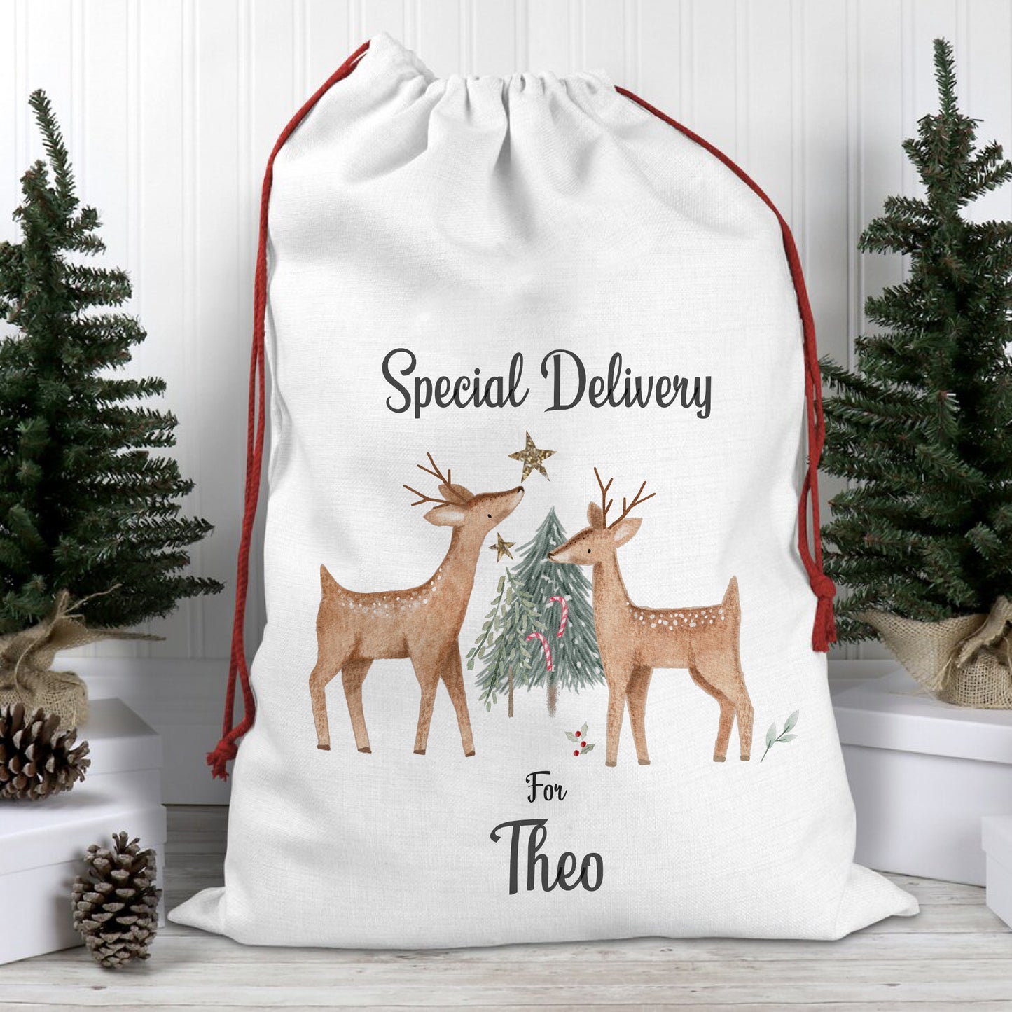 Personalised Santa Sack - Reindeer Gathering - Linen Santa Sack