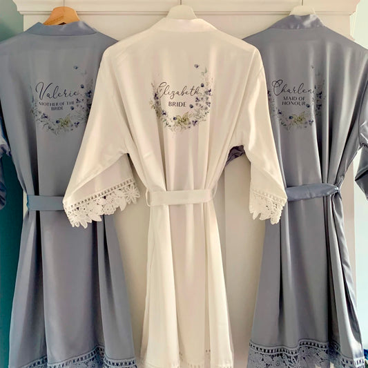 Personalised Satin Lace Robe - Winter Thistle Design