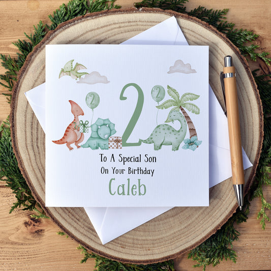 Cute Dino Personalised Birthday Card - Free Shipping