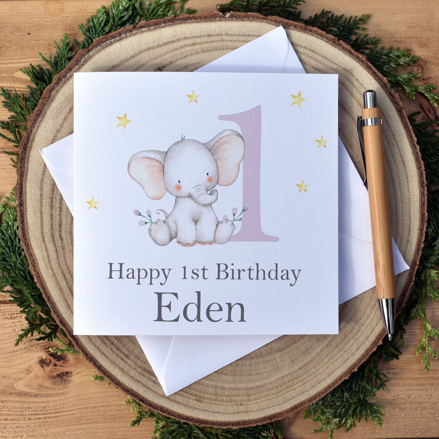 Little Ellie Elephant Personalised Birthday Card - Free Shipping