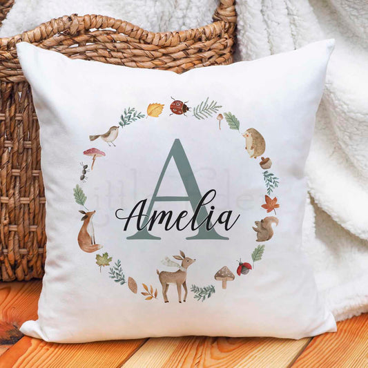 Personalised Children's Cushion - Woodland Nature Wreath