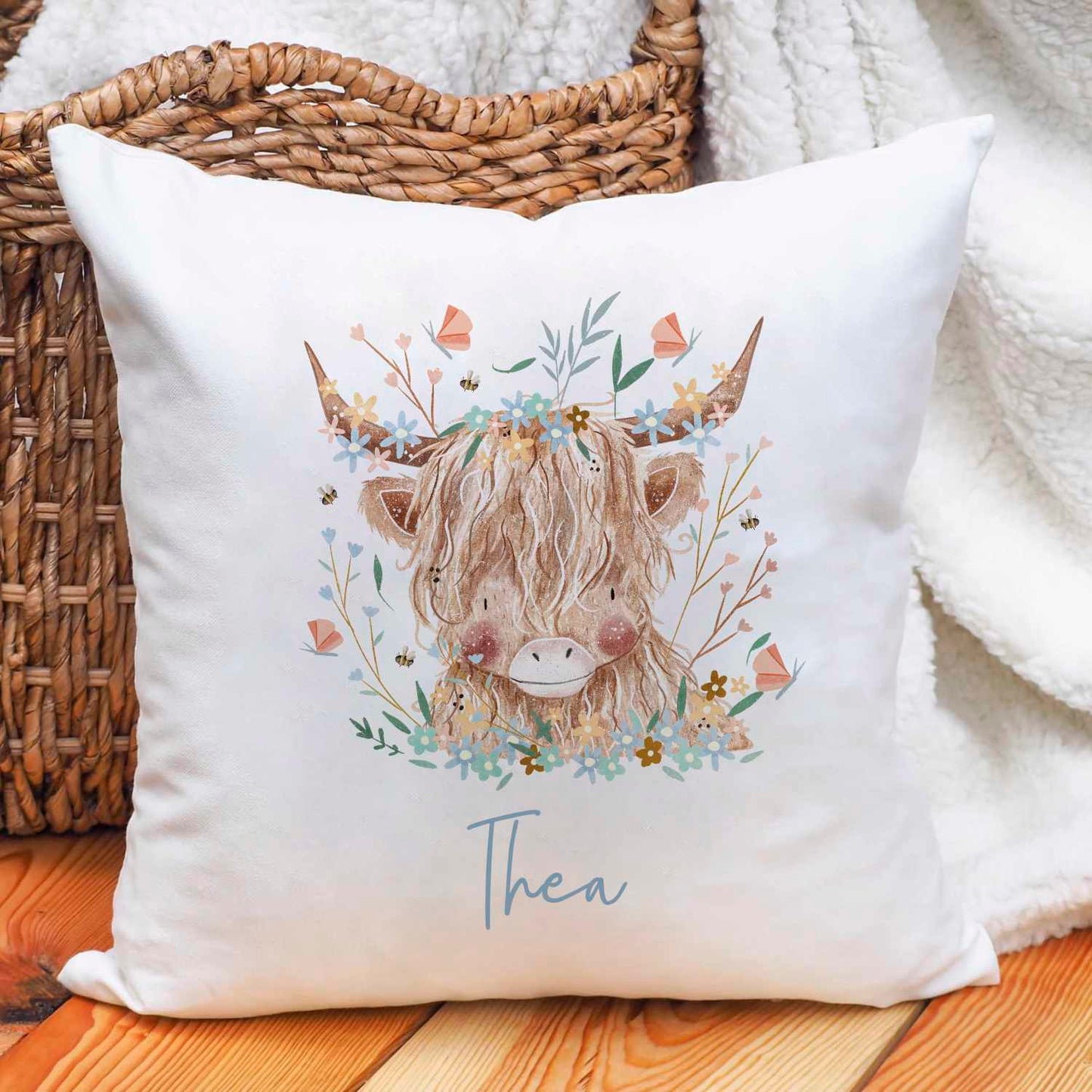 Personalised Children's Cushion - Boho Highland Cow