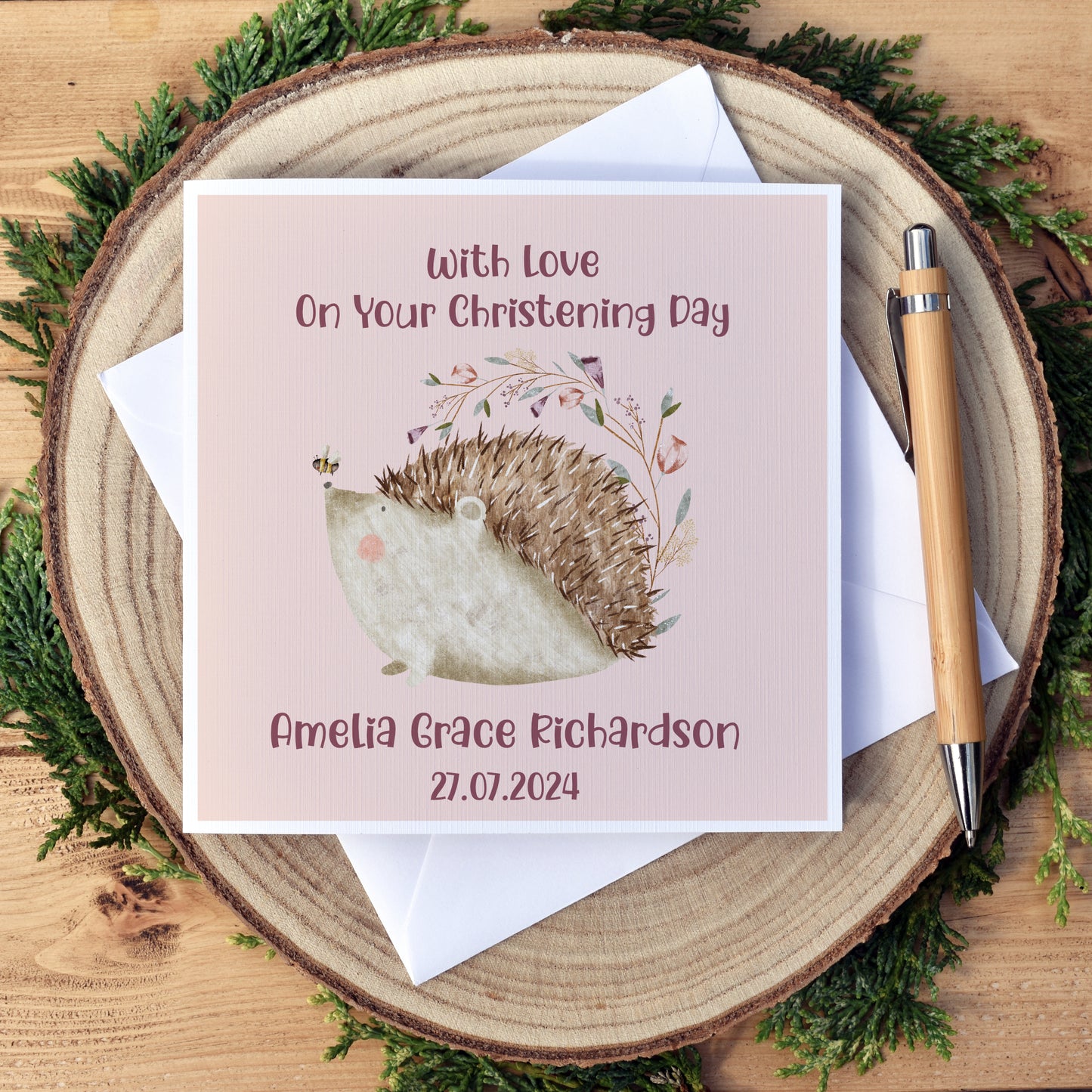 Hedgehog Personalised Christening Card - Free Shipping