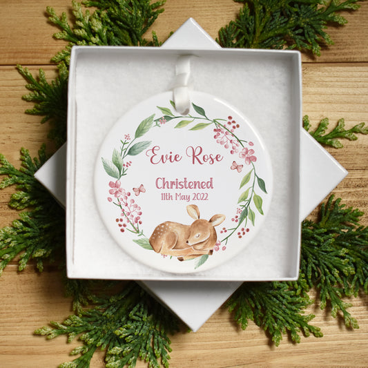 Personalised Little Deer Christening Keepsake Gift in Pink, Christening Gift for Girls