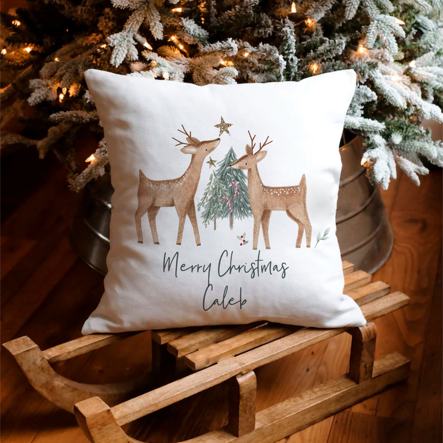 Personalised Children's Christmas Cushion - Reindeer Gathering