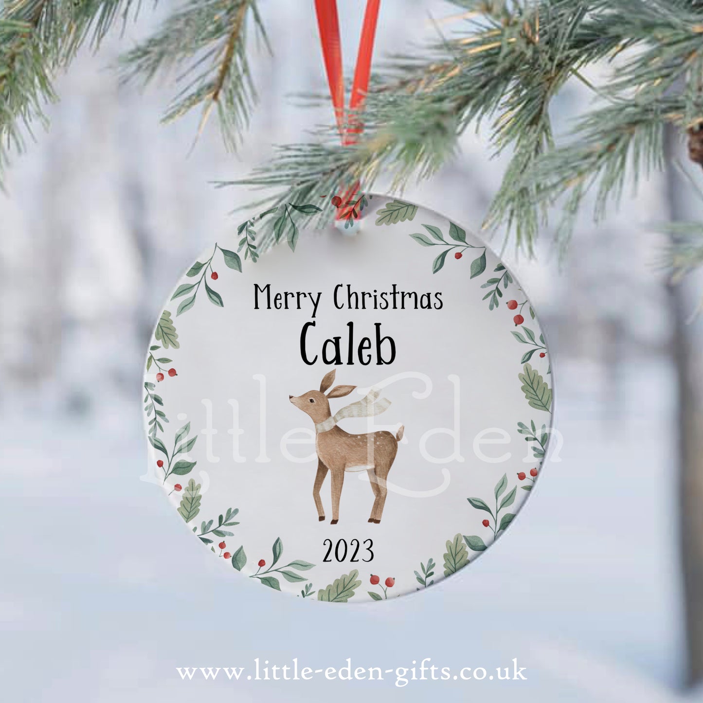 Personalised Woodland Deer Christmas Bauble