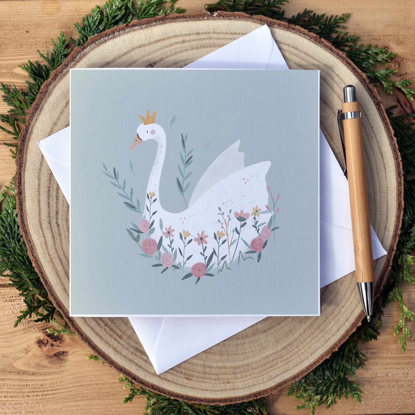 Floral Swan Personalised Birthday Card - Free Shipping