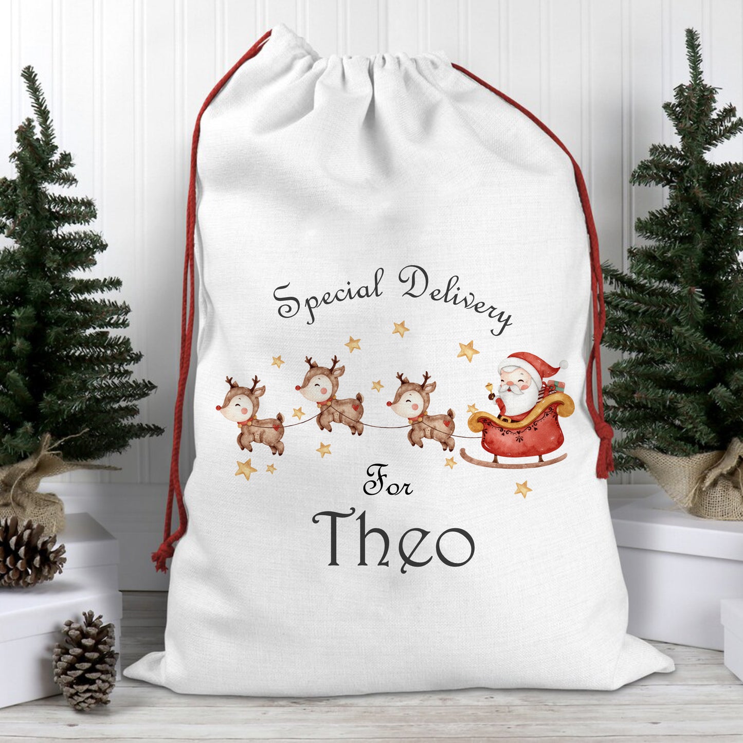 Personalised Santa Sack - Santa's Sleigh - Linen Santa Sack